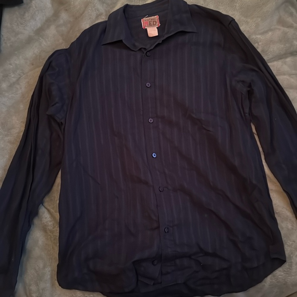 Black Striped 100% Cotton Button Down Shirt by Vintage Red
